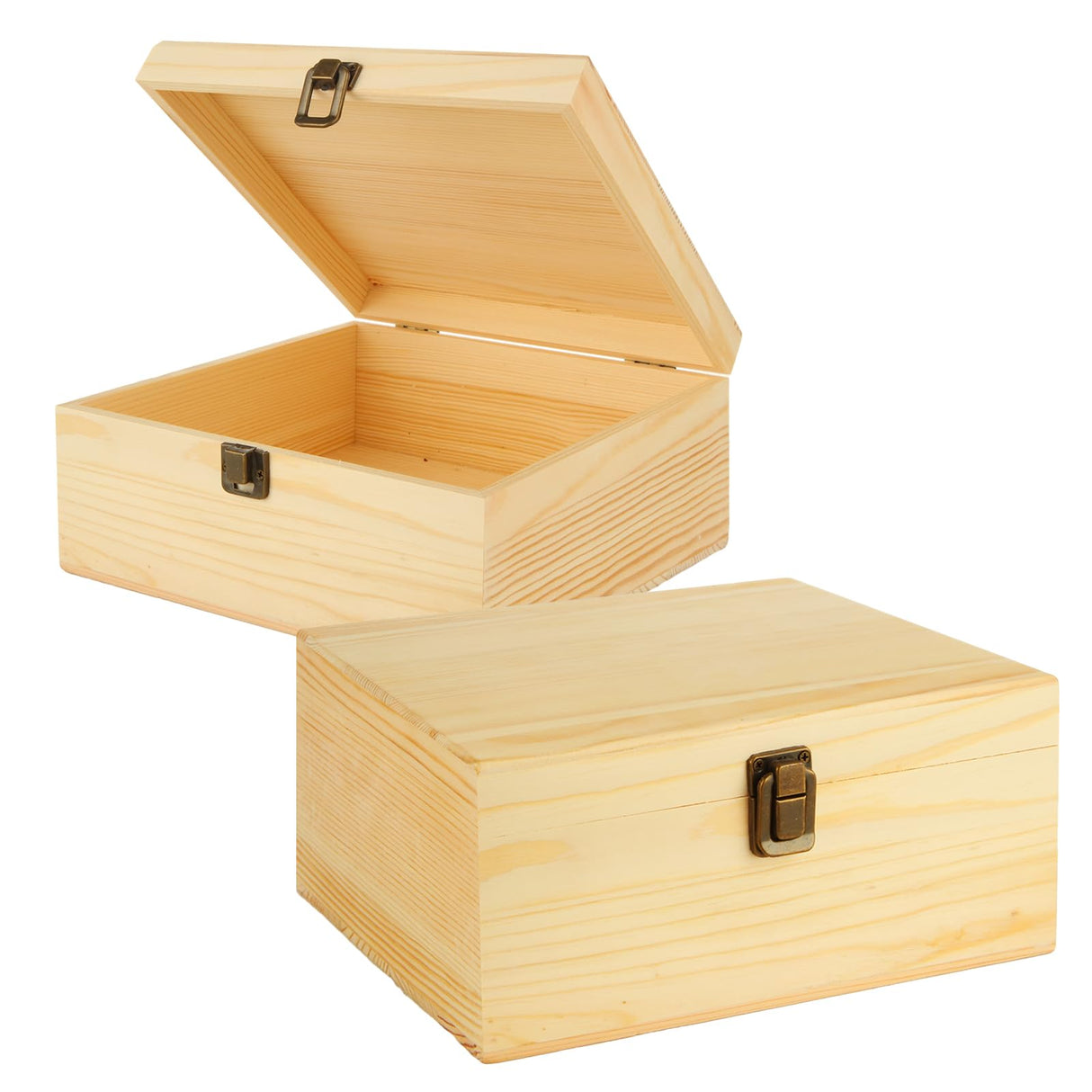 DAJAVE 2 Pack Unfinished Wooden Box, Wooden Storage Box with Hinged Lid, Pine Wood Box DIY Craft Stash Boxes for Crafts DIY, Jewelry Home Storage (12x7.8x3 Inch) DAJAVE
