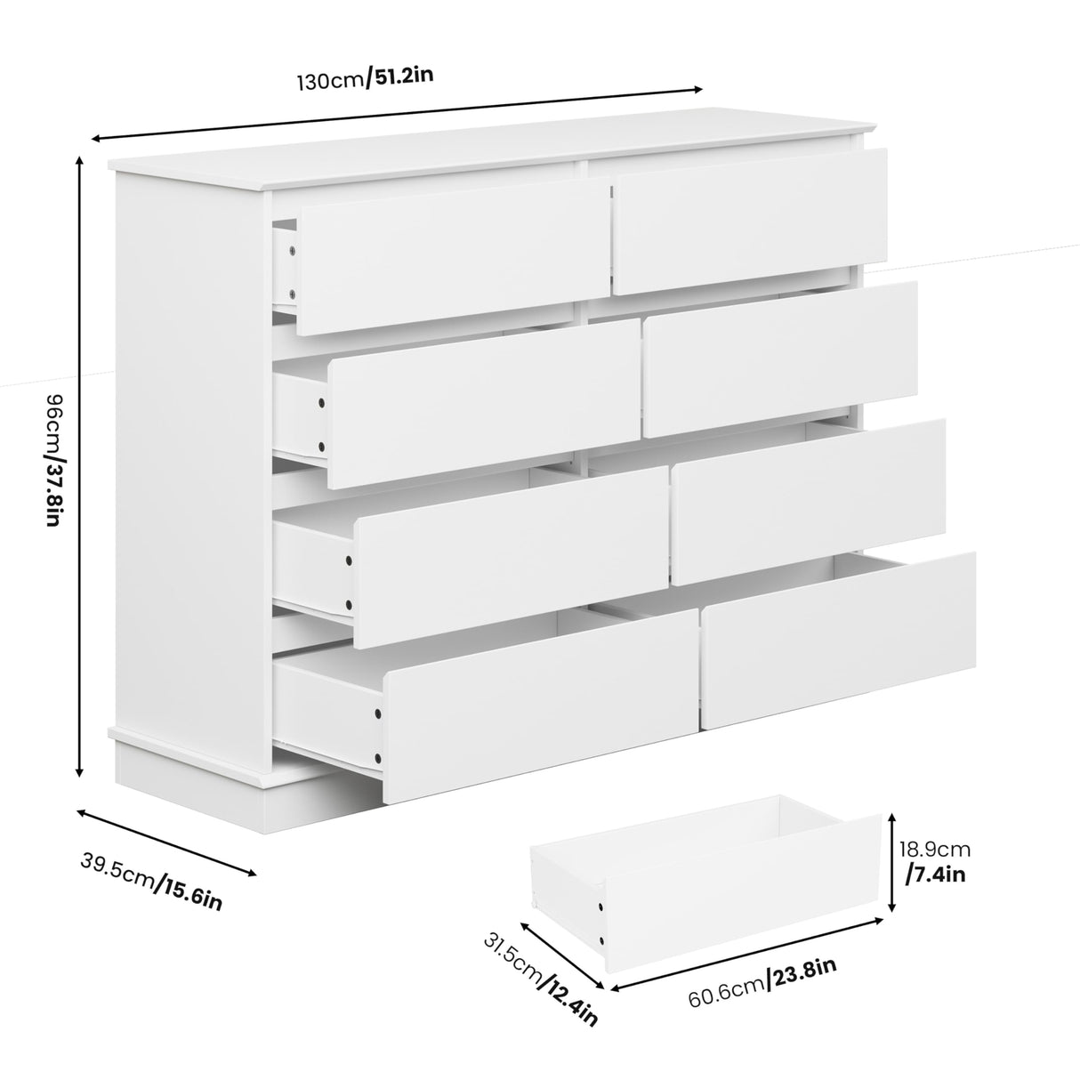 GarveeHome White 8 Drawer Dressers for Bedroom, Chest of Drawers with Deep Drawers, Large Double Dresser for Closet with Wide Top, Horizontal Wooden Dresser for Living Room, Hallway, Kids Room GarveeHome