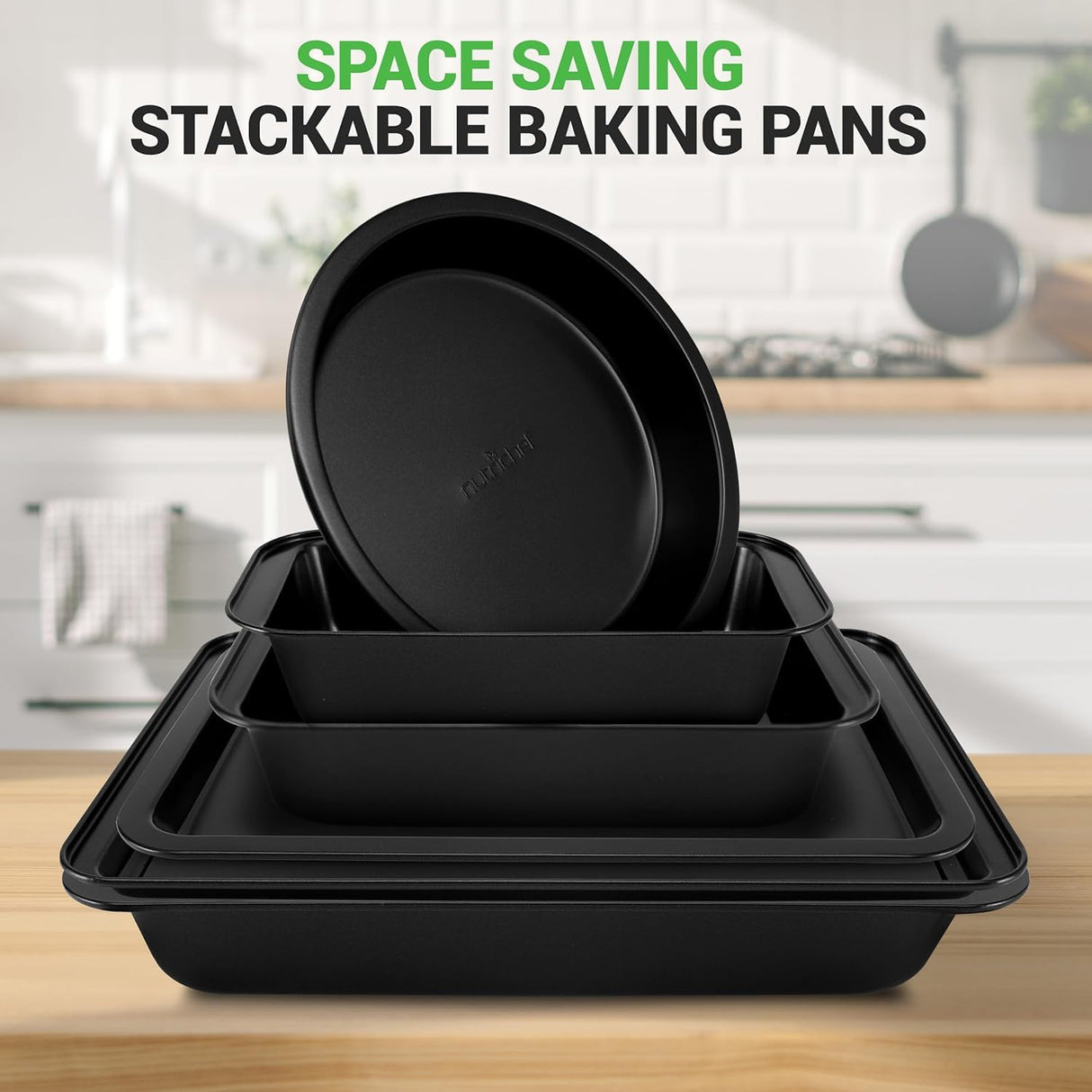 NutriChef 10-Piece Non-Stick Baking Pans Set - Deluxe Carbon Steel Bakeware Set w/ Cookie Sheets, Muffin Pan, Roasting Pan, Cake Pan, Baking Tray, Pizza Pan - Easy to Clean, Black NutriChef