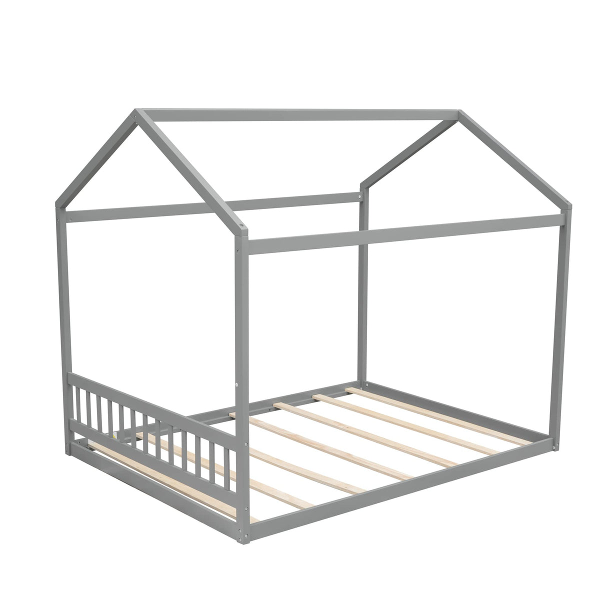 Bellemave Gray Wooden Queen Size Montessori House Bed Frame for Kids Bellemave