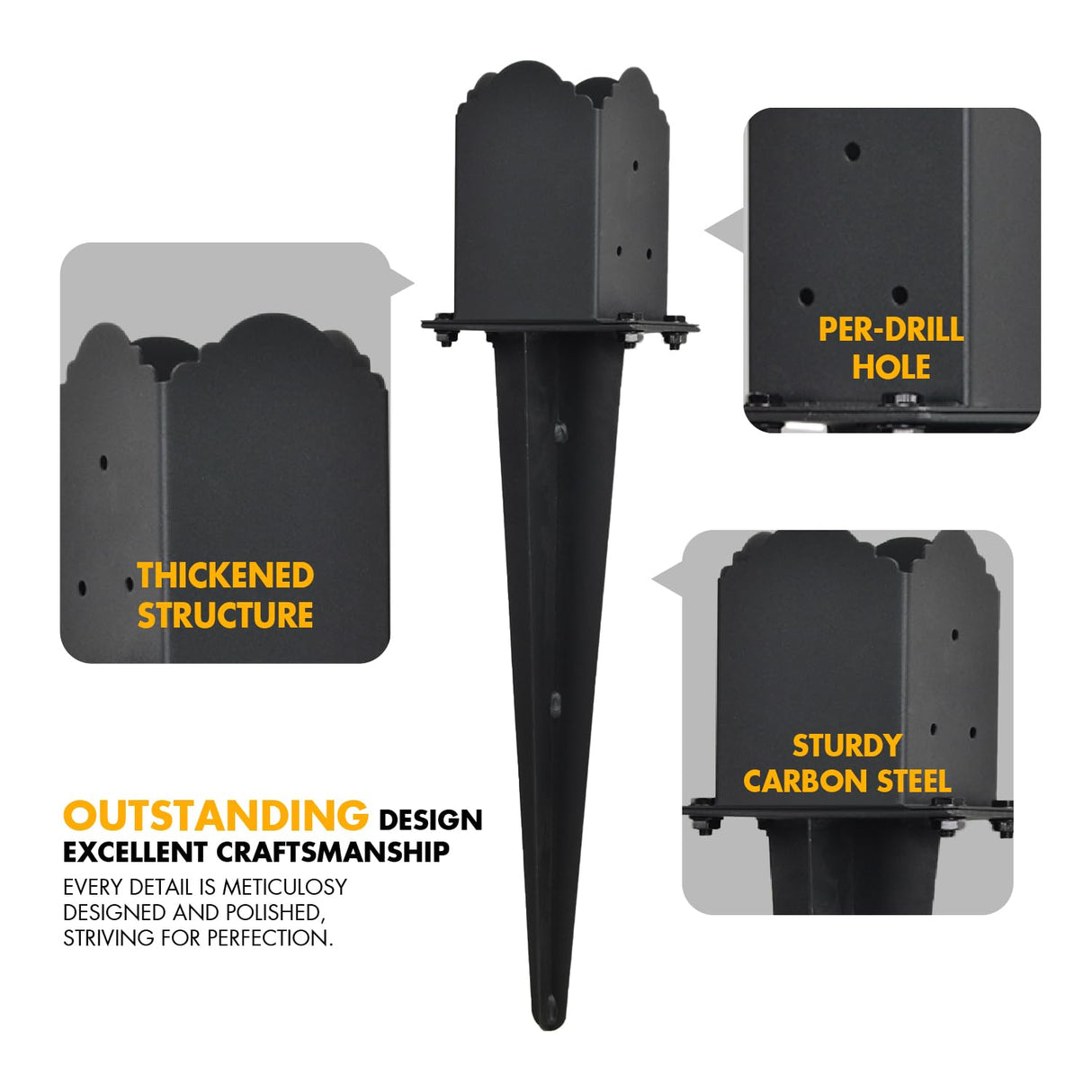 4 Pack Fence Post Anchor 4''x4'', Heavy Duty Fence Post Anchor Ground Spike 22''x4''x4'' for Fence, Mailbox, Bird Feeder, Decking,... with The Black Powder Coating Cover on The Surface BTRAM