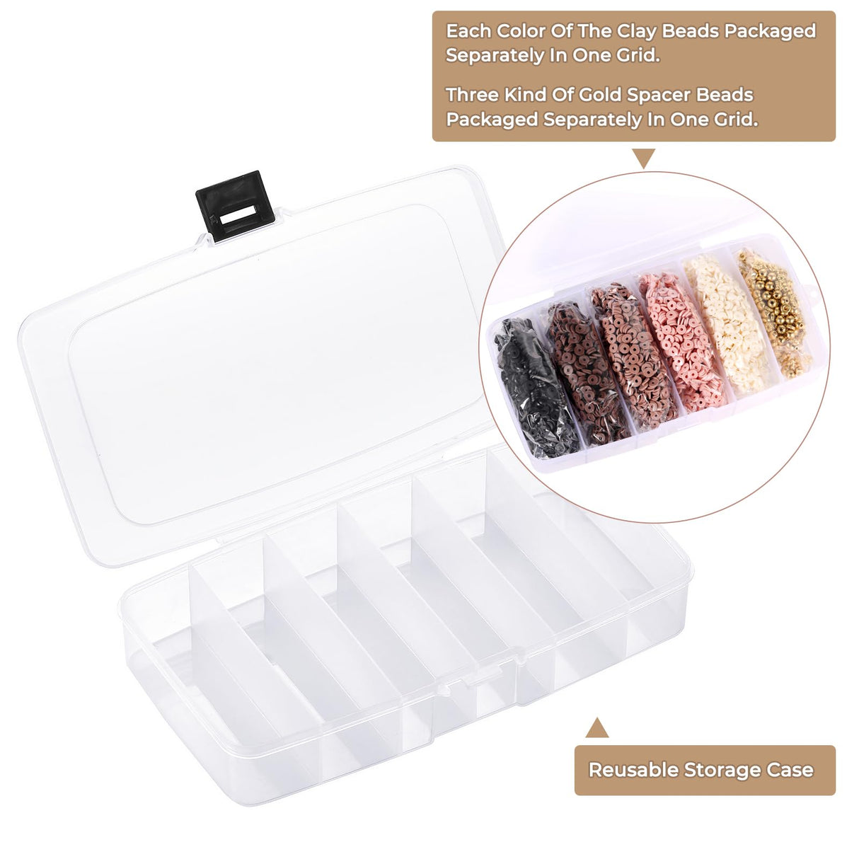 Funtopia 5200+ Pcs Brown Clay Beads Bracelet Making kit, Heishi Beads Polymer Clay Beads for Jewelry Making, Friendship Bracelet Kit with Gold Beads Charms for Girls Adults (6mm) Funtopia