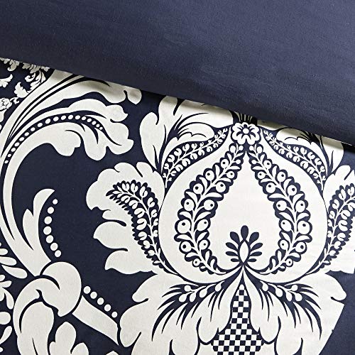 Madison Park Vienna Cotton Poly Blend Duvet Set - Classic Traditional Design, Cozy All Season Comforter Cover, Matching Shams, Decorative Pillows Vienna, King/Cal King(104"x92"), Indigo 6 Piece Madison Park