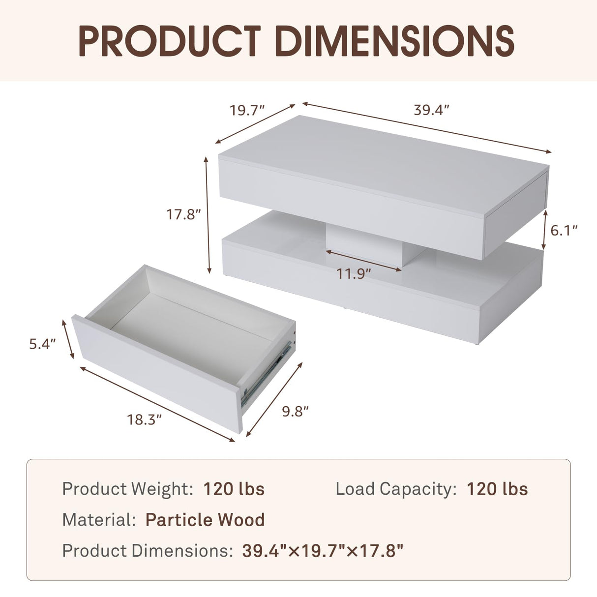 OC Orange-Casual LED Coffee Table with Storage, High Glossy Center Table with 2 Sliding Drawers, Modern Stylish Rectangle Coffee Table Double Layer with Open Display Shelf for Living Room (White) OC Orange-Casual