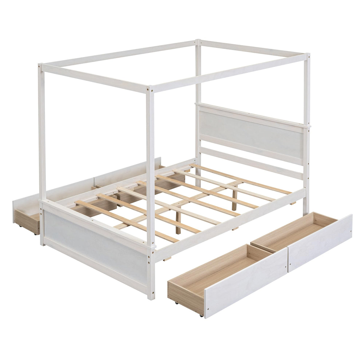 Bellemave Modern Full Size Canopy Bed with 4 Storage Drawers in Brushed White Bellemave