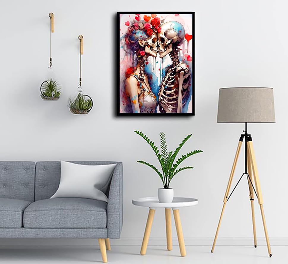 igoodom Diamond Art Kits for Adults, Sugar Skull Diamond Painting Kit, Full Drill Round Skull Diamond Art Kits, DIY Gem Art and Crafts for Home Wall Decor Gift 12x16inch igoodom