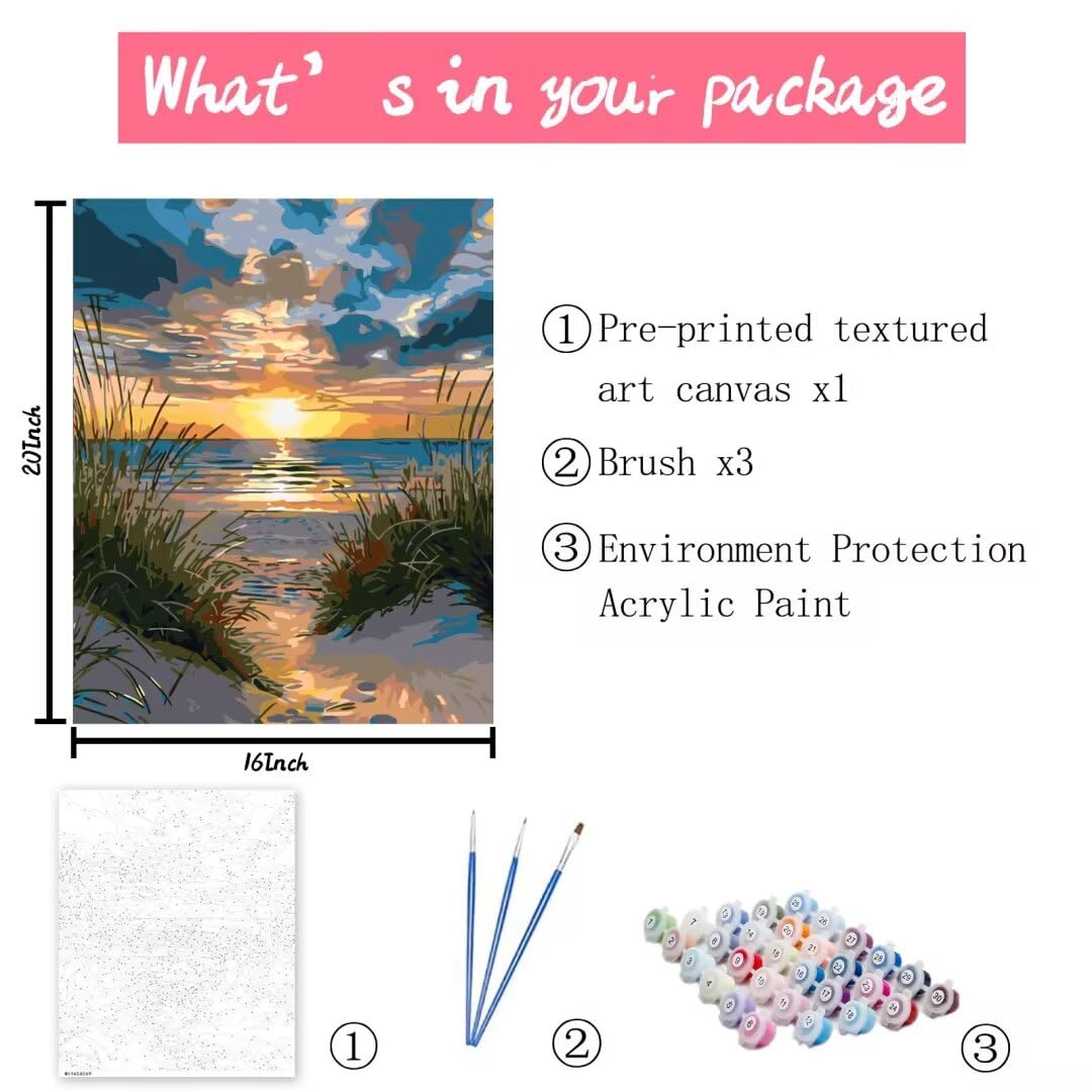 Native America Lighthouse Paint by Numbers Kits 16x20 inch Canvas Atlantic Ocean Scenery DIY Oil Painting for Kids, Adults Beginner Tropical Seascape Artwork with Brushes, Girl Boy Gift(Frameless) Tucocoo