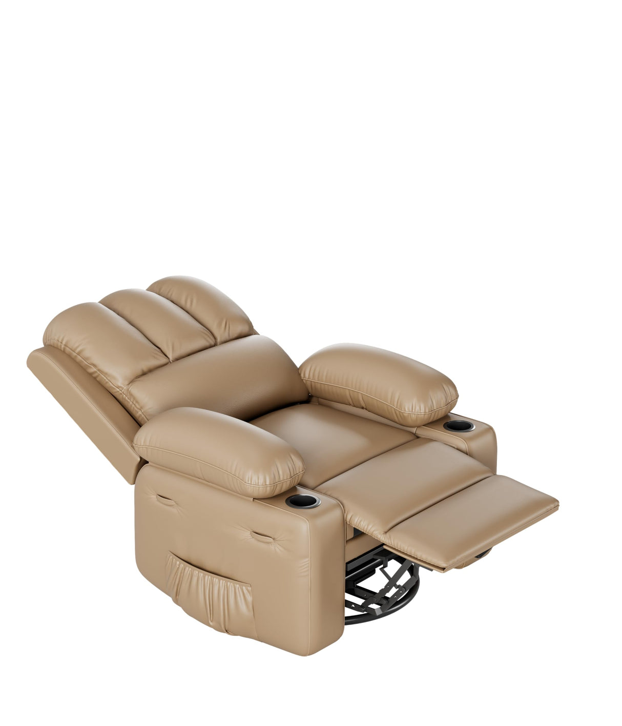 GarveeHome Leather Recliner Chair, Manual Recliner w/Comfortable Arms and Cup Holders for Living Room CF8011 - Khaki, Medium GarveeHome