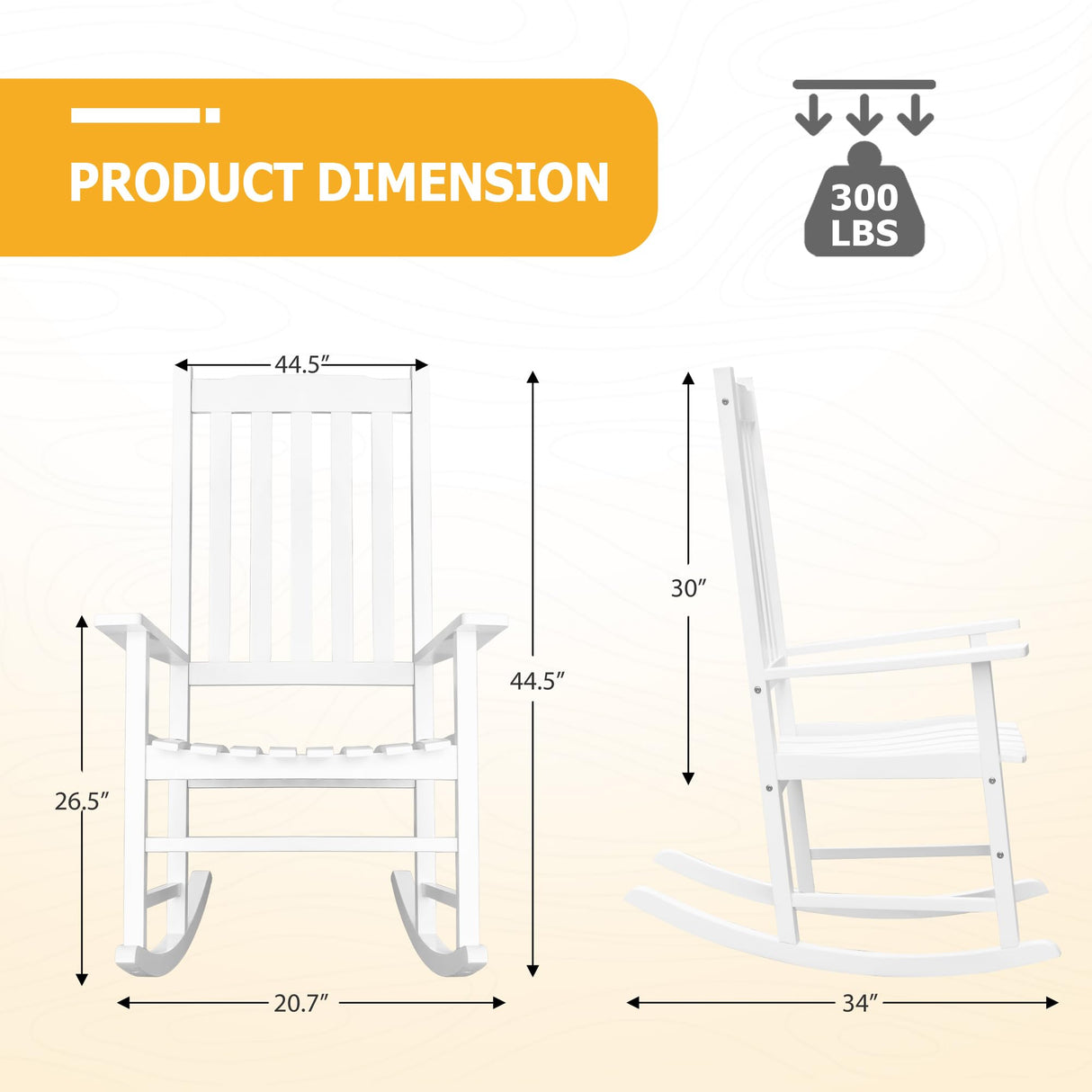 Flamaker Outdoor Rocking Chair Oversized Wooden Patio Chairs with Widened Armrest High Back Porch Rocker for Lawn, Garden, Backyard, Fire Pit (White) Flamaker