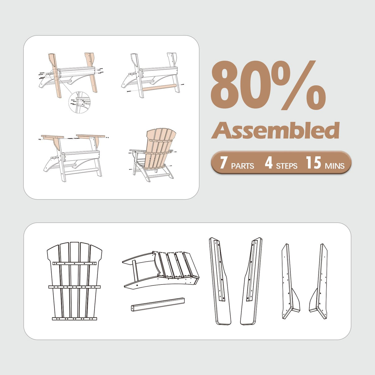 YARDCOM Adirondack Chair, 110°Ergonomics Plastic Extra Tall Adirondack Chairs, HDPE All-Weather Plastic Patio Outdoor Chair, High Foamed Polyethylene Fire Pit Chair(Natural) YARDCOM