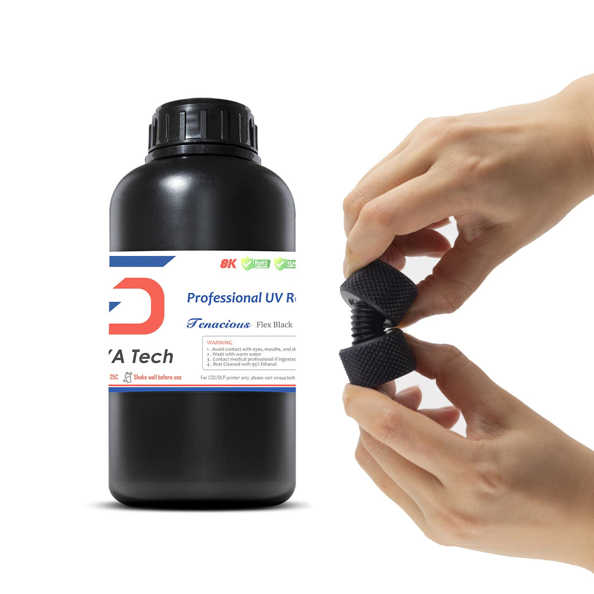 Siraya Tech Tenacious Flex Black 3D Printer Resin - Soft, Rubber-Like 3D Printing Resin | More Flexible 405nm UV-Curing Elastomer Resin with Fast Rebound and High Impact Resistance, 1kg Siraya Tech