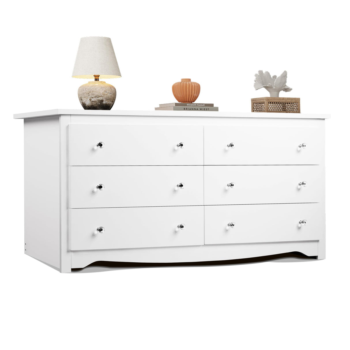 WLIVE White Dresser with 6 Drawers, 59“ Wide Wooden Chest of Drawers for Bedroom, Modern Dresser Closet Storage Organizer for Living Room Hallway WLIVE