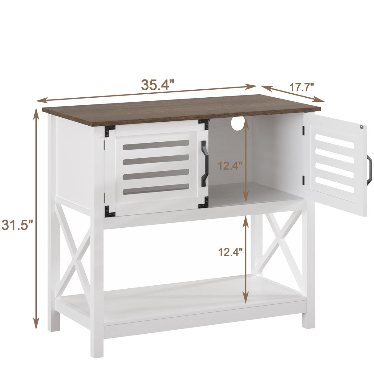 ChooChoo Farmhouse Console Table with Charging Station, 35.4 L x 17.7 D x 31.49 H Coffee Bar Cabinet with Storage, Sideboard Buffet Cabinet with Doors for Kitchen, Living Room, White ChooChoo