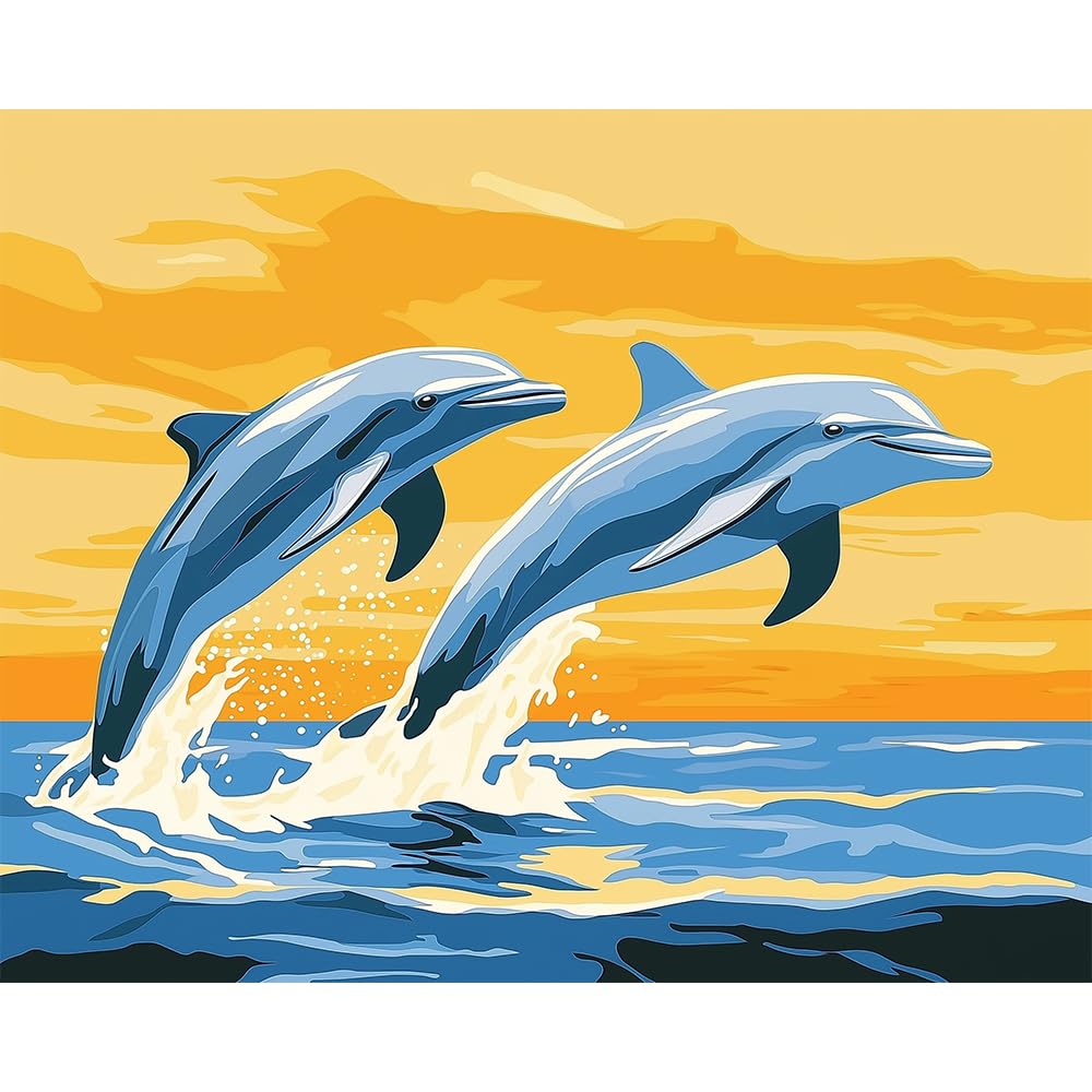 Natuyalo Paint by Numbers for Adults Beginner, Dolphin Acrylic Painting by Number Kits Animal DIY Art Craft Kits Suitable for Home Wall Decoration Frameless (16x20 Inch) Natuyalo