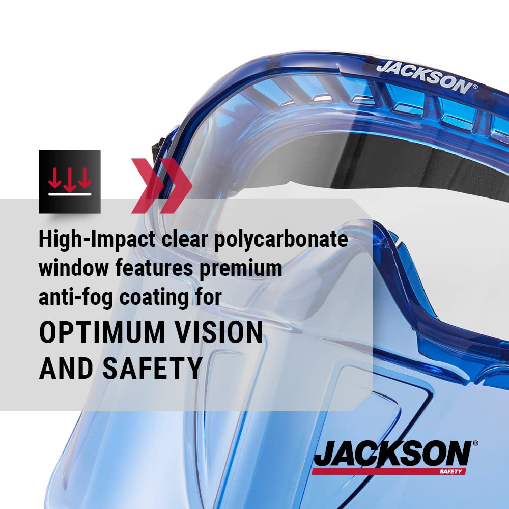 Jackson Safety 21000 - Safety Goggle - Gpl500 Premium Series - Clear Lens - Anti-fog - With Flip-up Detachable Face Shield - Blue Body Jackson Safety