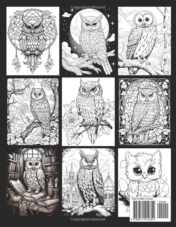 Owls Coloring Book for Adults: 50 Beautiful Coloring Pages for Relaxation and Stress Relief Majosta