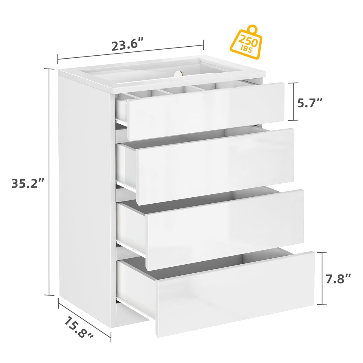 YITAHOME Dresser with LED, High Gloss Surface Large Chest of Drawers Storage Organizer with Glass Top, 4 Drawers TV Stand, Wide Dresser for Living Room YITAHOME