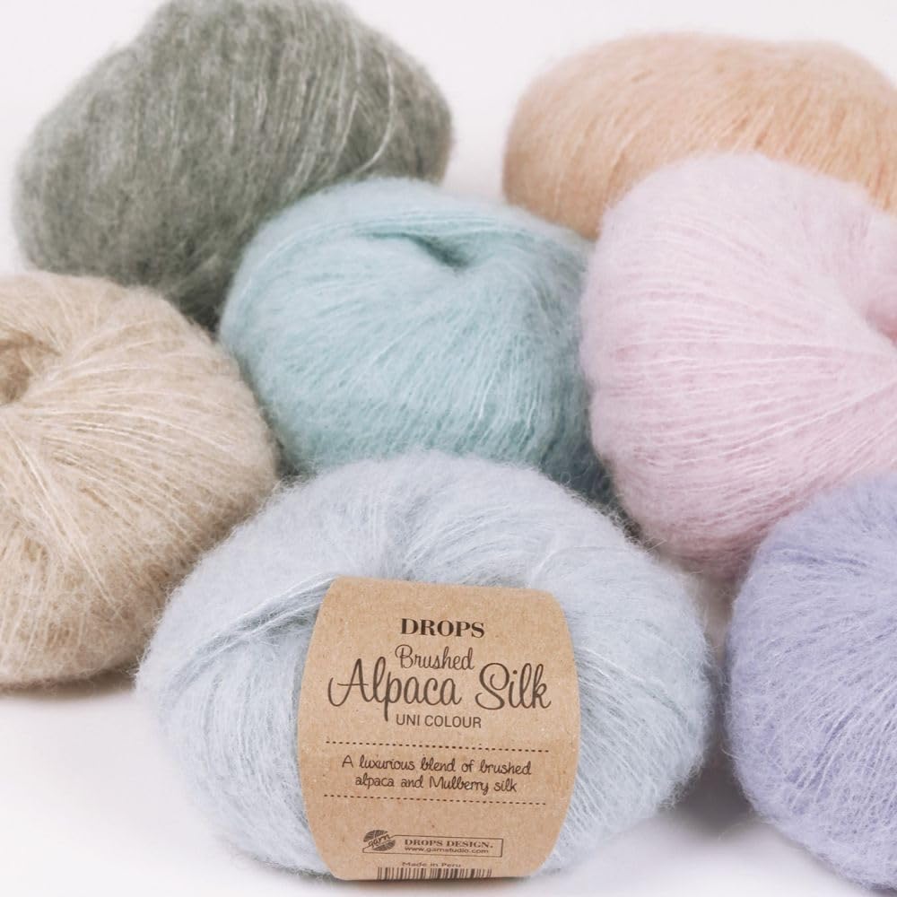 Fluffy Superfine Alpaca and Silk Yarn, Drops Brushed Alpaca Silk, Light and Warm 0.9 oz 153 Yards per Ball (15 Light See Green) Drops