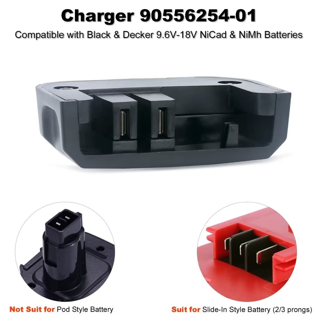 Biswaye 9.6V-18V Multi Volt Battery Charger Compatible with Black & Decker 18V 14.4V 12V 9.6V NiCD NiMH Battery HPB18-OPE HPB18 HPB14 HPB12 HPB96 244760-00 A1718 FS18FL FSB18 Biswaye