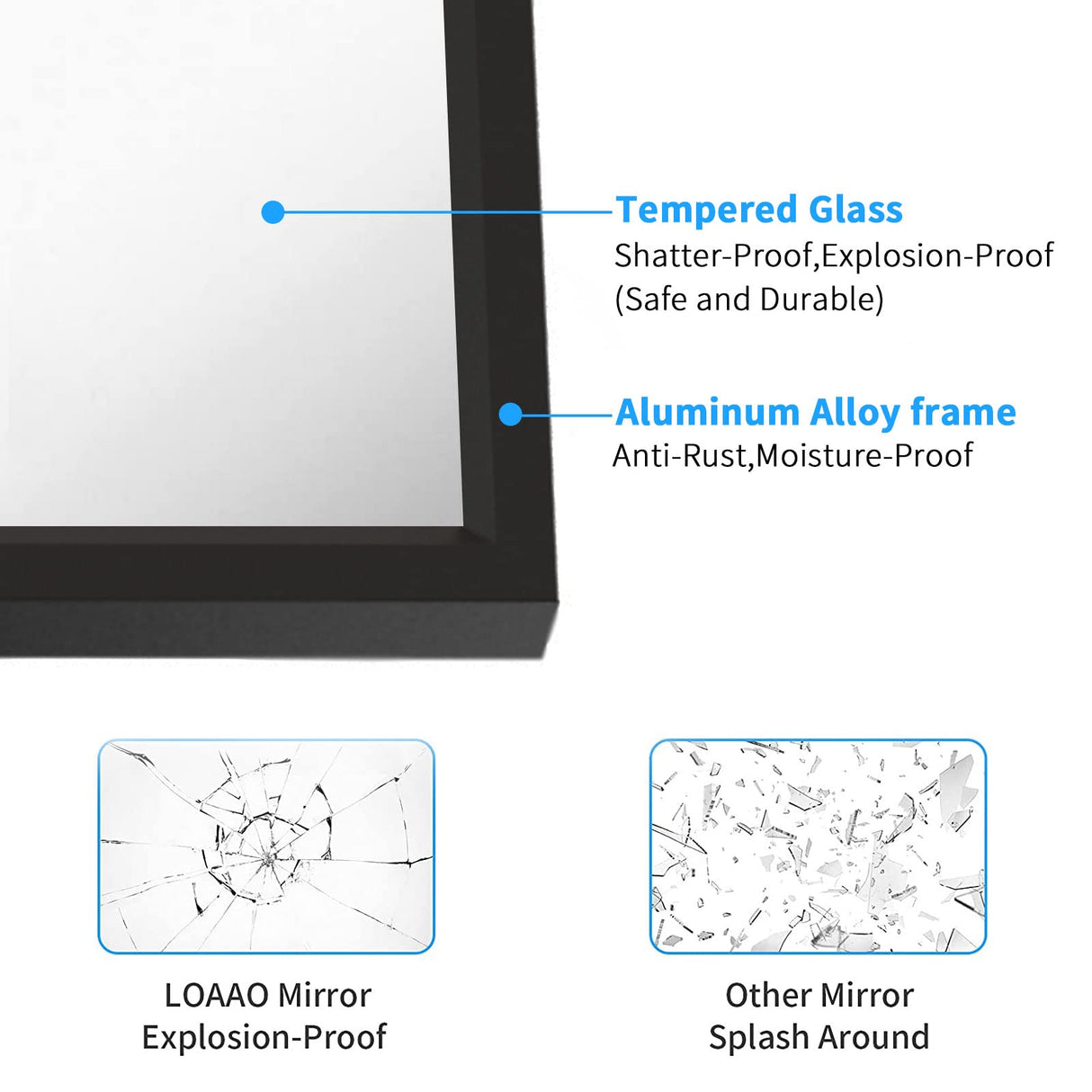 LOAAO 55"X36" Black Rectangle Bathroom Mirror Wall, Matte Black Aluminum Alloy Frame, Tempered Glass, Hangs Vertically or Horizontally, Easy to Install LOAAO