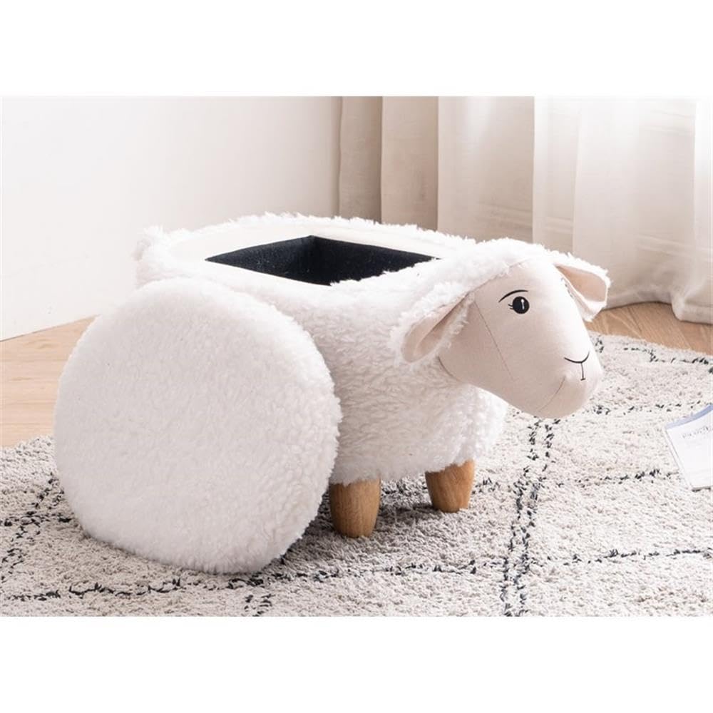 Home 2 Office Sheep Ottoman with Storage for Bedroom, Playroom, Nursery or Recreation Room Decor, Soft Animal-Shaped Ottoman with Wooden Legs Home 2 Office