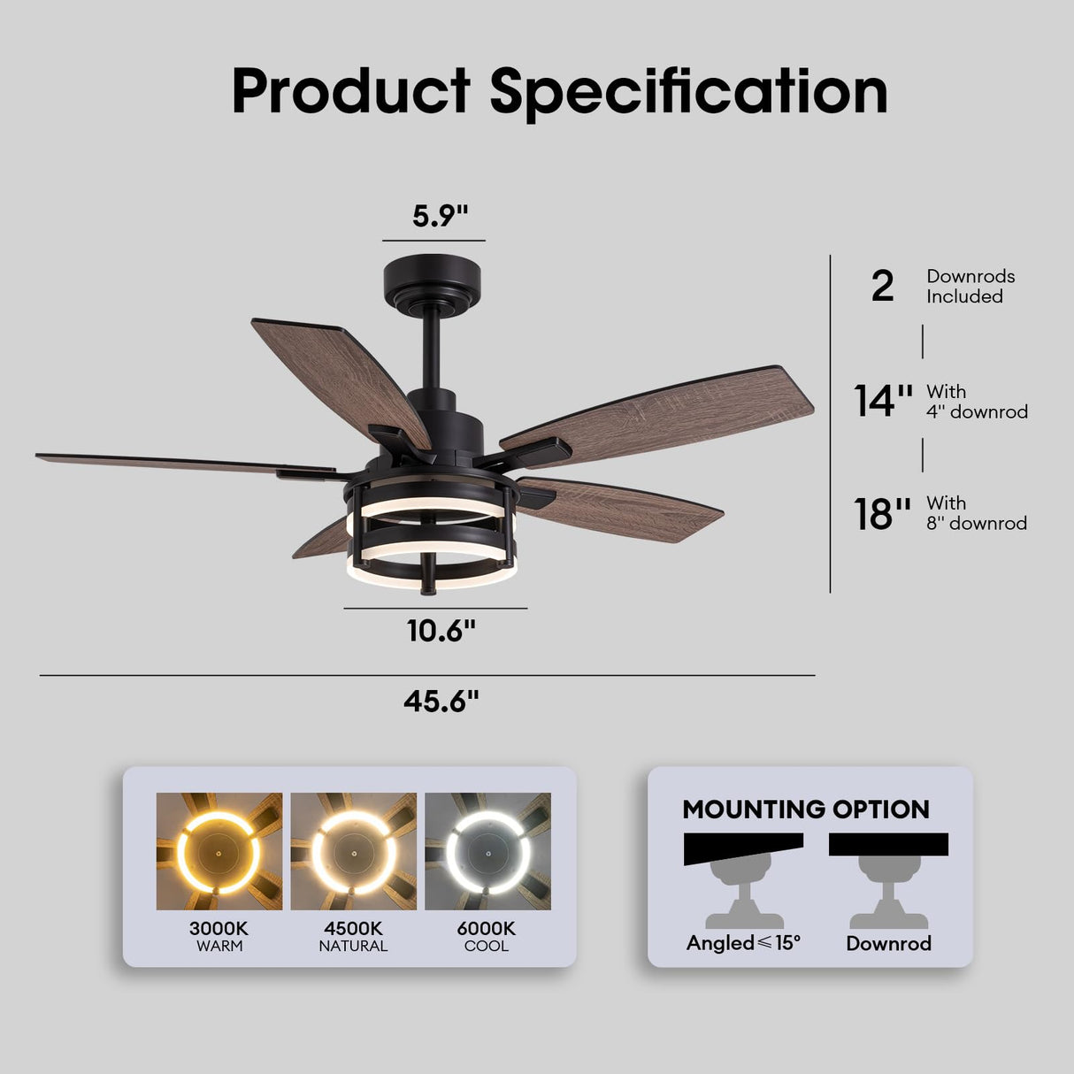 46 Inch Ceiling Fans with Lights and Remote Control, Farmhouse Ceiling Fan with LED Lighting for Bedroom Living Room and Patio, Black Caged Ceiling Fan for Indoor and Outdoor LuminFan