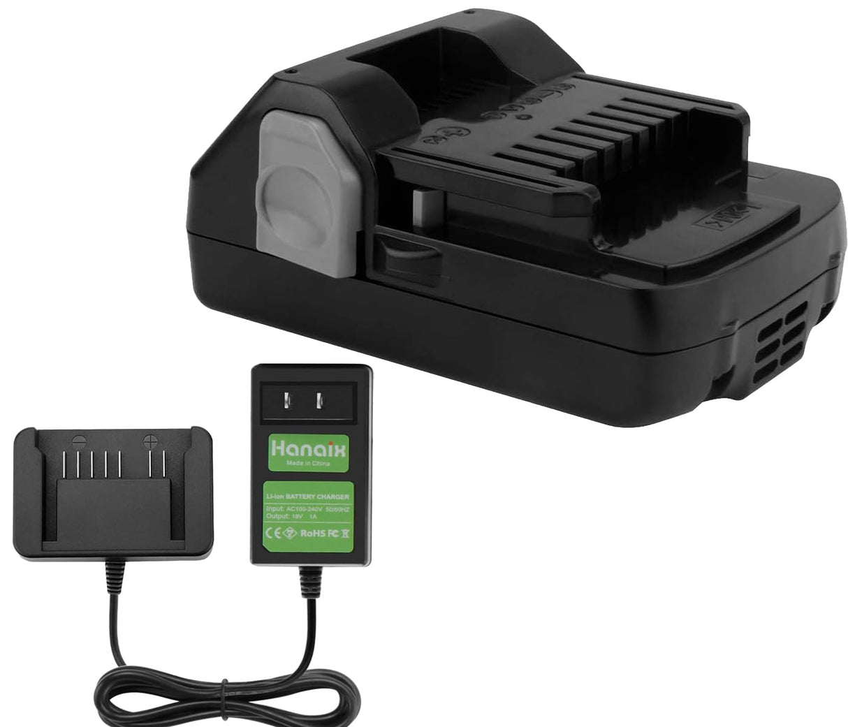 Hanaix 3.0Ah 18V Battery and Charger Set for Hitachi BSL1815X BSL1815S BSL1830 BSL1830C 330139 330557 339782 Li-ion Replacement Battery Hanaix