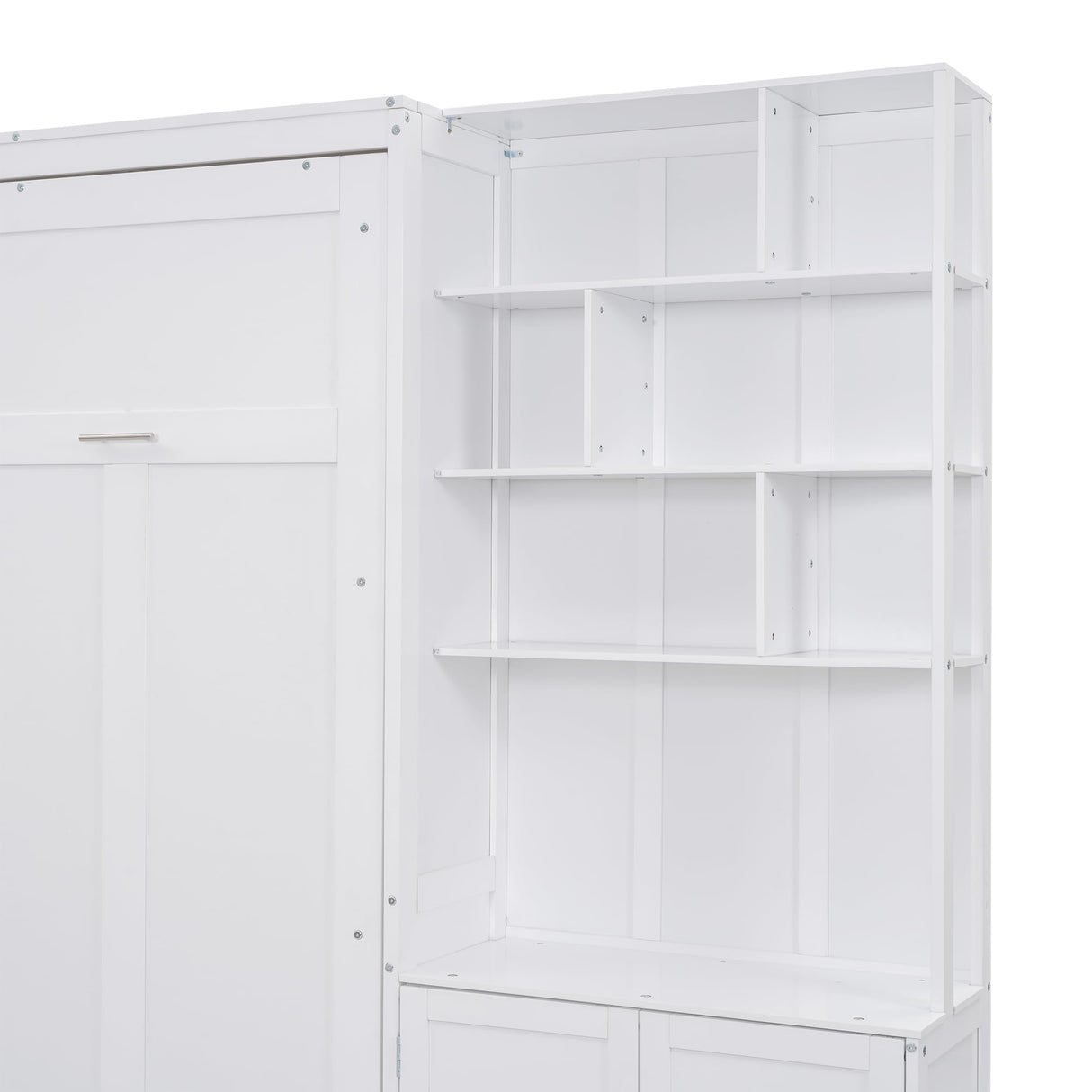 GDFStudio Boden Full Size Murphy Bed, Full Size Murphy Bed with Shelves and Cabinet, Wooden Frame, Folding as Storage Shelves and Cabinet, Space Saving Design for Apartment Dorm Bedroom, 600lbs White GDFStudio