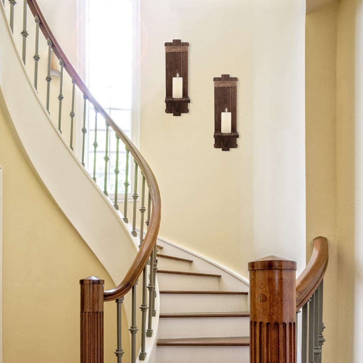 2Pcs Rustic Wall Hanging Candle Sconces- Farmhouse Wall Mounted Wooden Candle Holders for Flower Vase- Handmade Hanging Wall Sconces for Bedroom Living Room Kitchen Bathroom (Brown) Alphatool