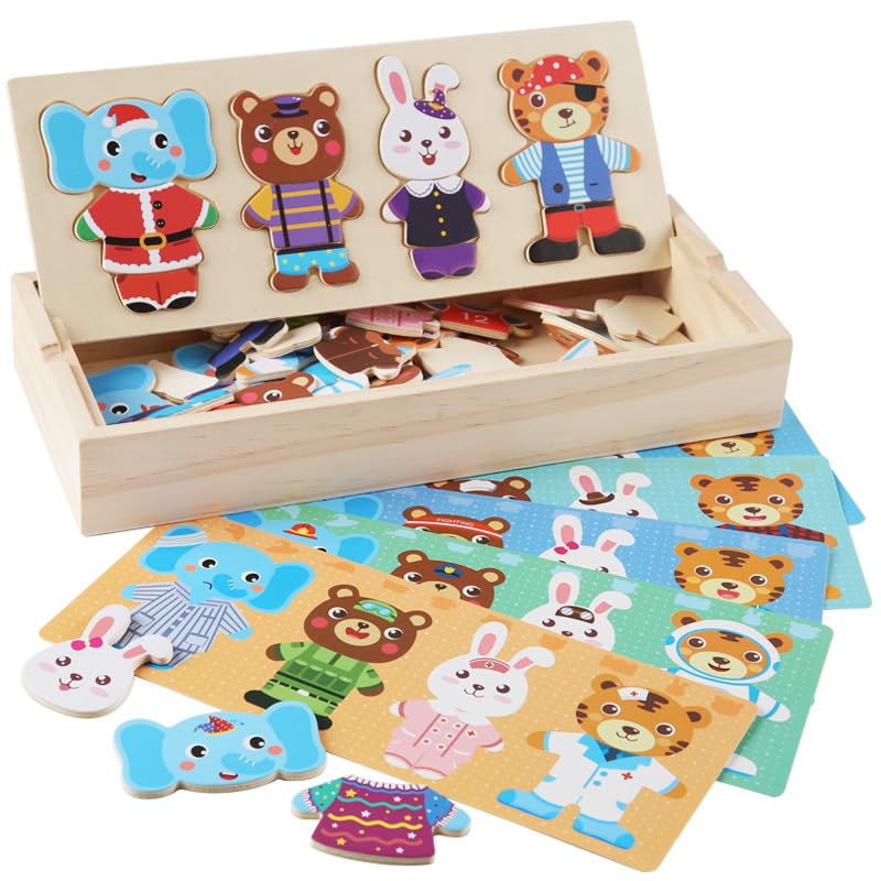 LilyBeauty Wooden Jigsaw Bear Family Puzzle Box, Dressing Puzzles Toys, Dress-up Puzzle Set(72 pcs) (Mixed) LilyBeauty