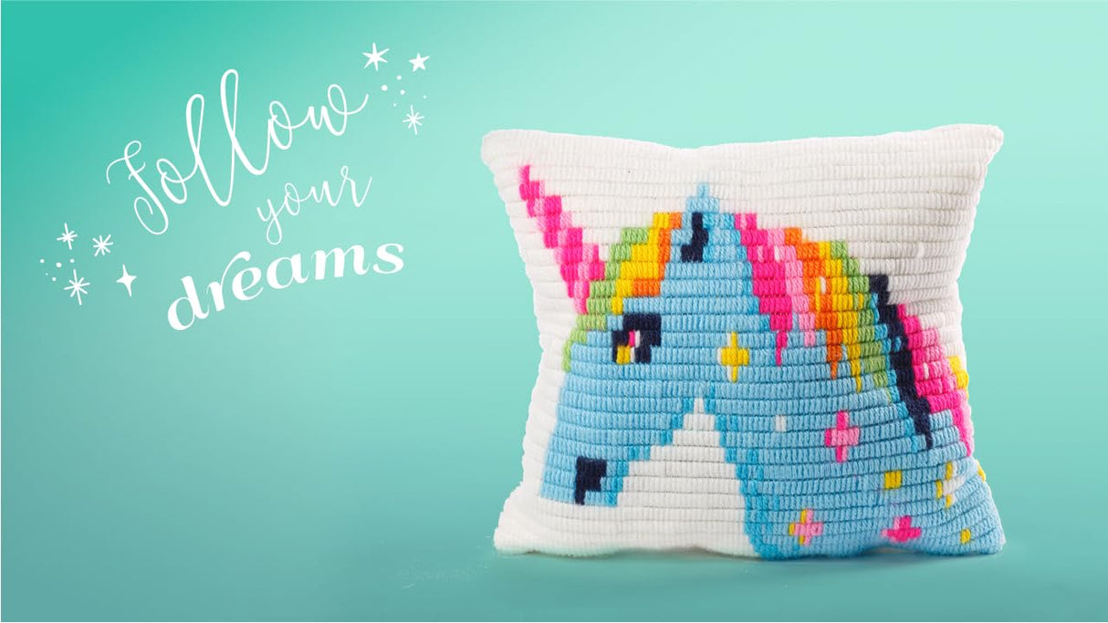 sozo growing up creative Needlepoint Kit Embroidery Craft Pillow Kit for Kids and Adult Beginners Throw Pillow Unicorn Printed Tapestry Canvas sozo growing up creative