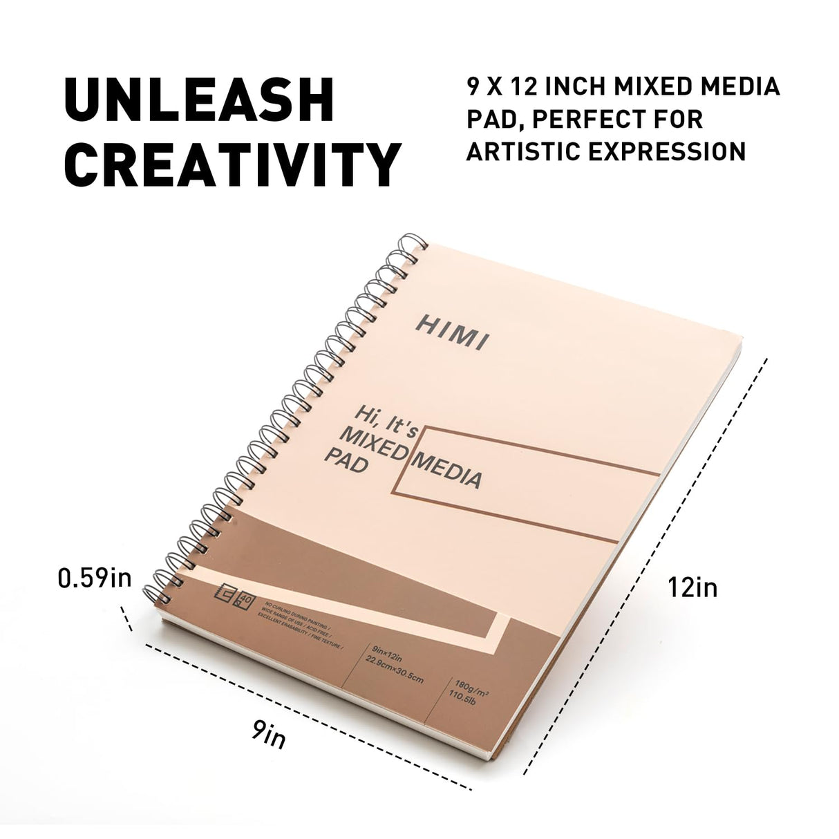 HIMI Mix Media Paper Pad 9X12''(180g/m²) 40 Sheets Mix Paper Pad, Side Wire Bound, Fine Texture, in Gouache Acrylic Art Pad for Sketching, Ink Sketch Book, Art Supplies Drawing Pad Gift (Pink) HIMI