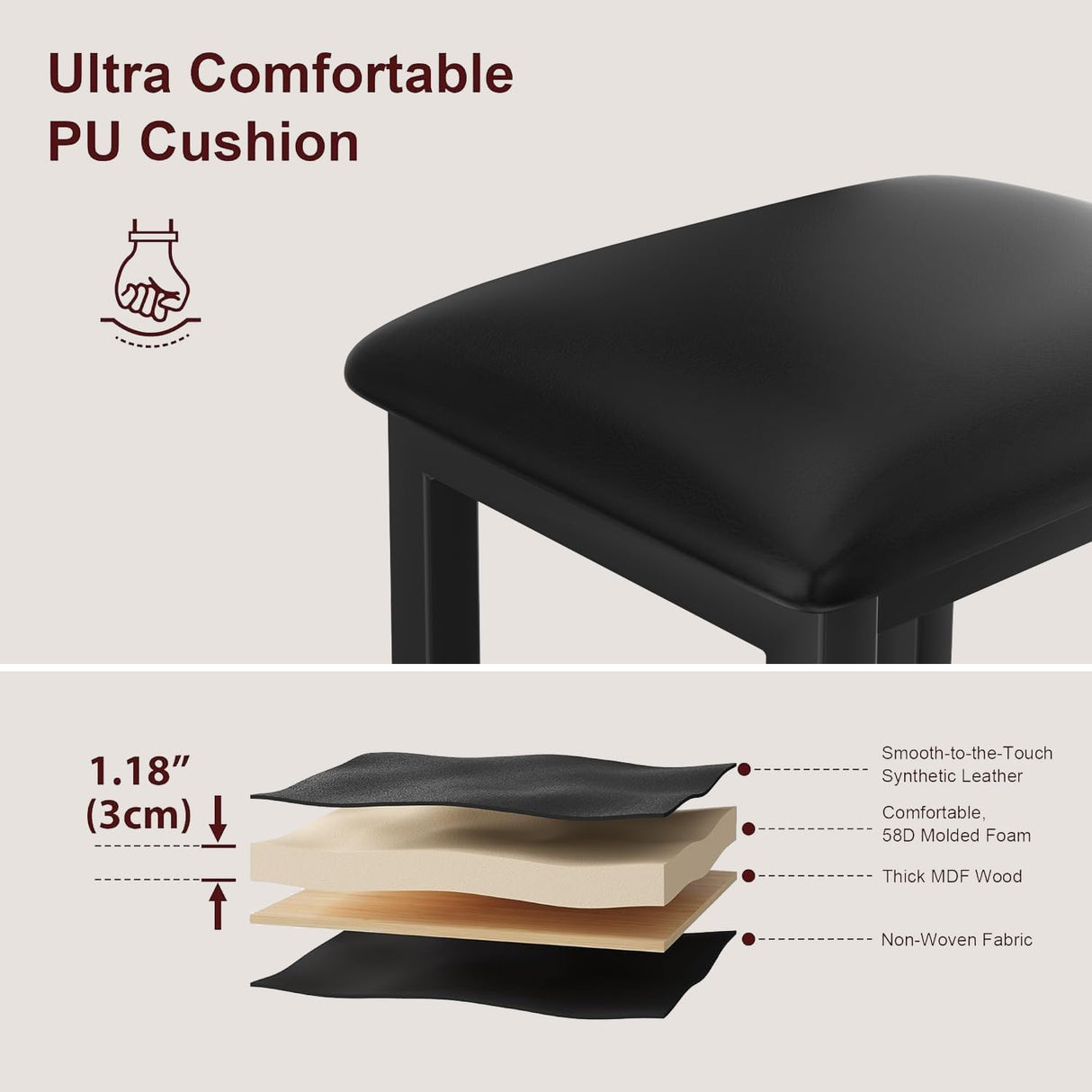 VECELO 7-Piece Dining Table Set with 6 Square Stools, 63" Expandable Kitchen Table with USB Charging & Metal Frame for 2/4/6, Wood Dinette Perfect for Small Spaces, Easy Assembly, Black VECELO