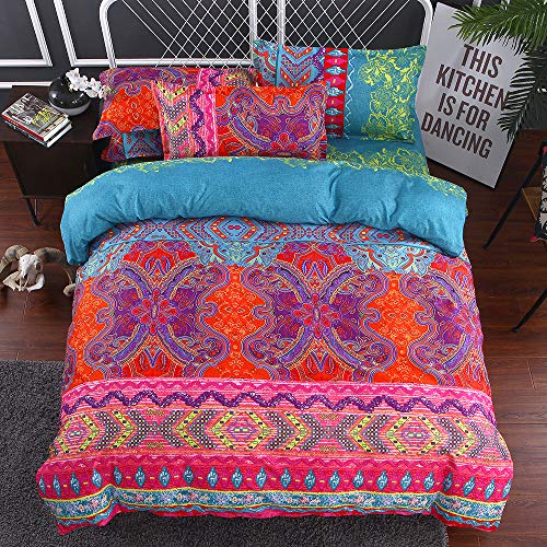 WONGS BEDDING Bohemian Comforter Set Queen, Ultra Soft Microfiber Reversible Boho Alternative Comforter Set - 3 Pieces (1 Solid Comforter + 2 Pillowcases), Bedding Duvet Set for Queen Bed WONGS BEDDING