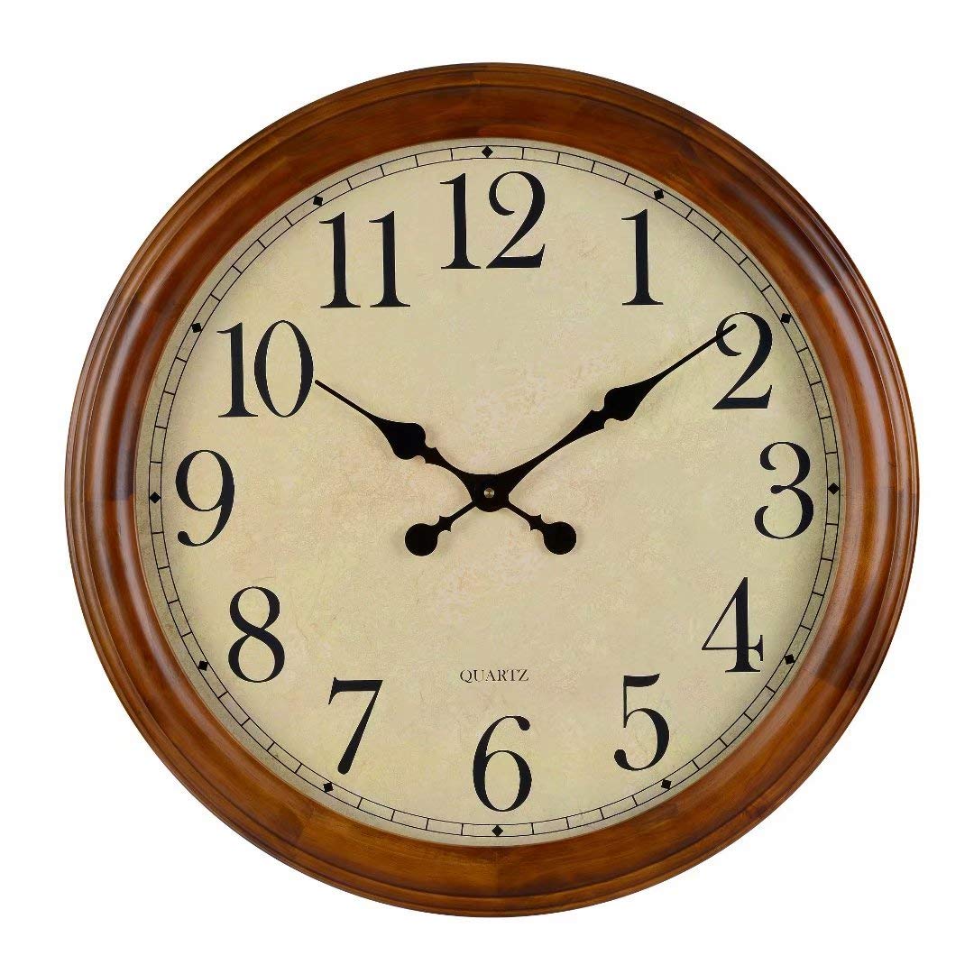 24-Inch Wood Silent Non-Ticking Battery Operated Decorative Wall Clock Brown Old Oak