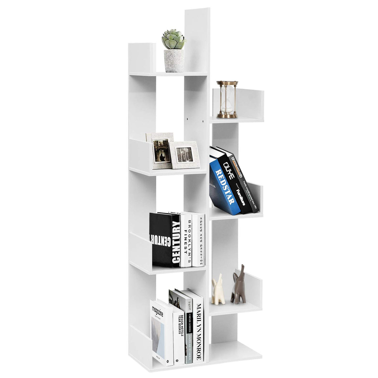Tangkula 8 Shelf Bookshelf, Tree Bookcase with 8 Book Shelves, Freestanding Room Dividers, 57 x 20 x10 Inch, Display Storage Shelf for Books CDs Plants, Wooden Bookshelf for Home Office Decor Tangkula