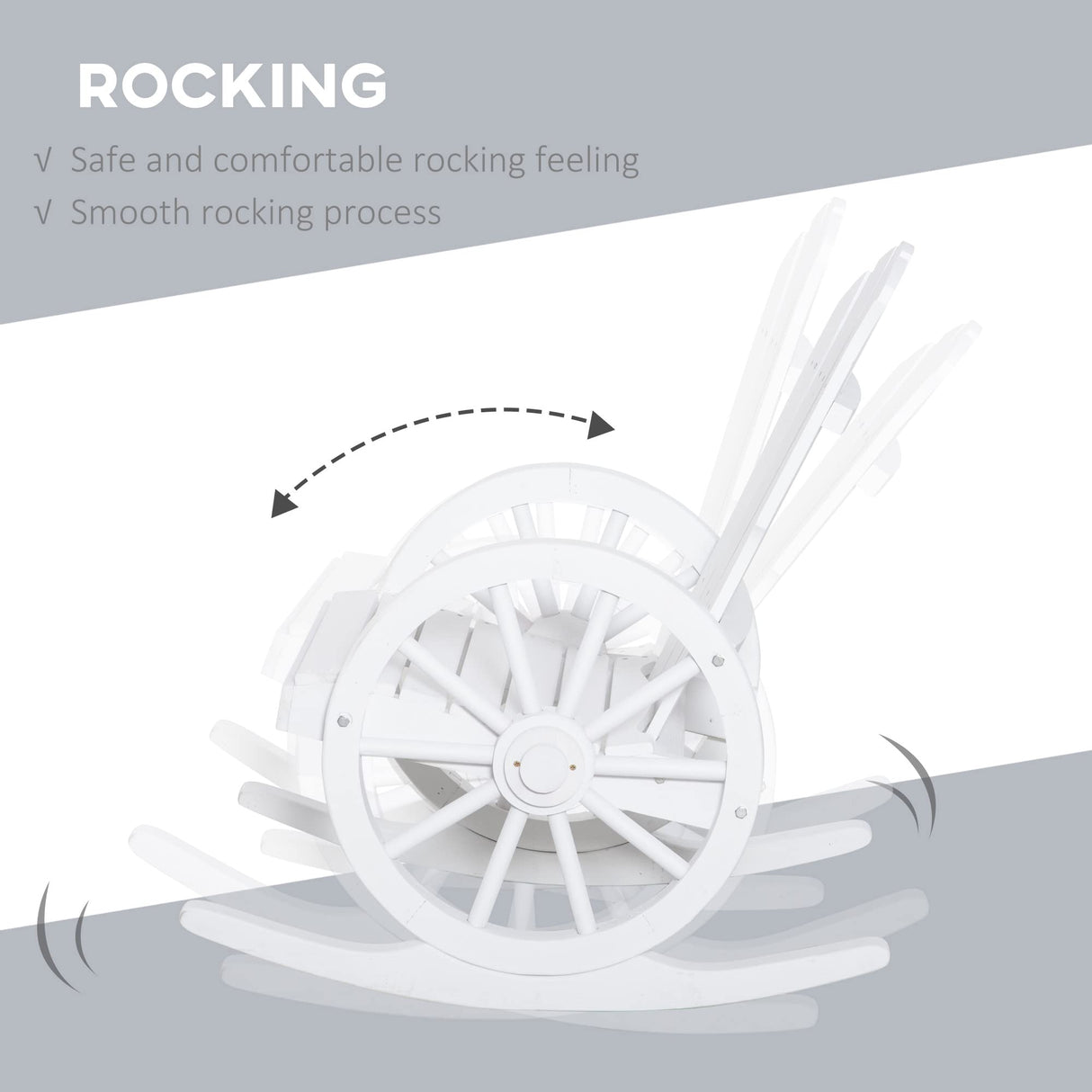 Outsunny White Adirondack Rocking Chair with Wagon Wheel Armrests – Outdoor Comfort for Porch, Garden, and Poolside Outsunny