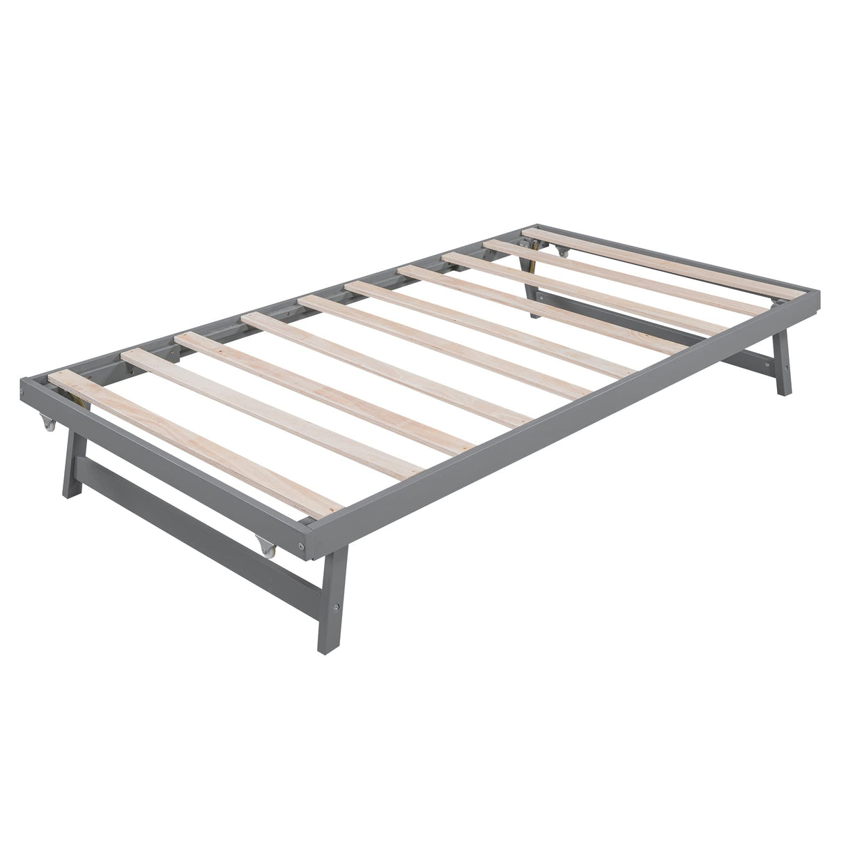 MERITLINE Full Size Bed Frame with Headboard,Wood Full Bed with Adjustable Trundle Bed, Extendable Bed Frame to 2 Beds for Kids Teens Adults (Grey) MERITLINE