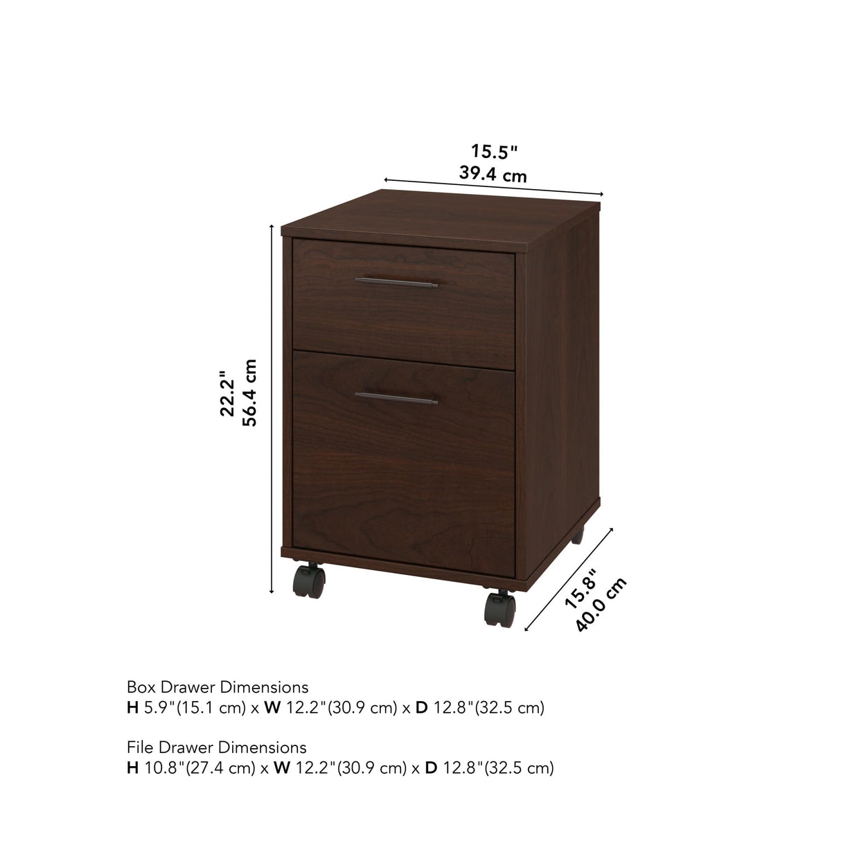 Bush Furniture Key West 2 Drawer Mobile File Cabinet, Bing Cherry (KWF116BC-03) Bush Business Furniture