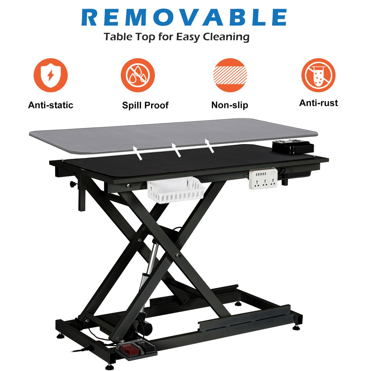 50" Dog Grooming Table, Electric Hydraulic Grooming Table with Aluminium Overhead Arm, Anti Slip Tabletop, 6 USB Ports for Large Dogs At Home and Salon, Maximum Capacity Up to 300Lb, Black GarveeHome