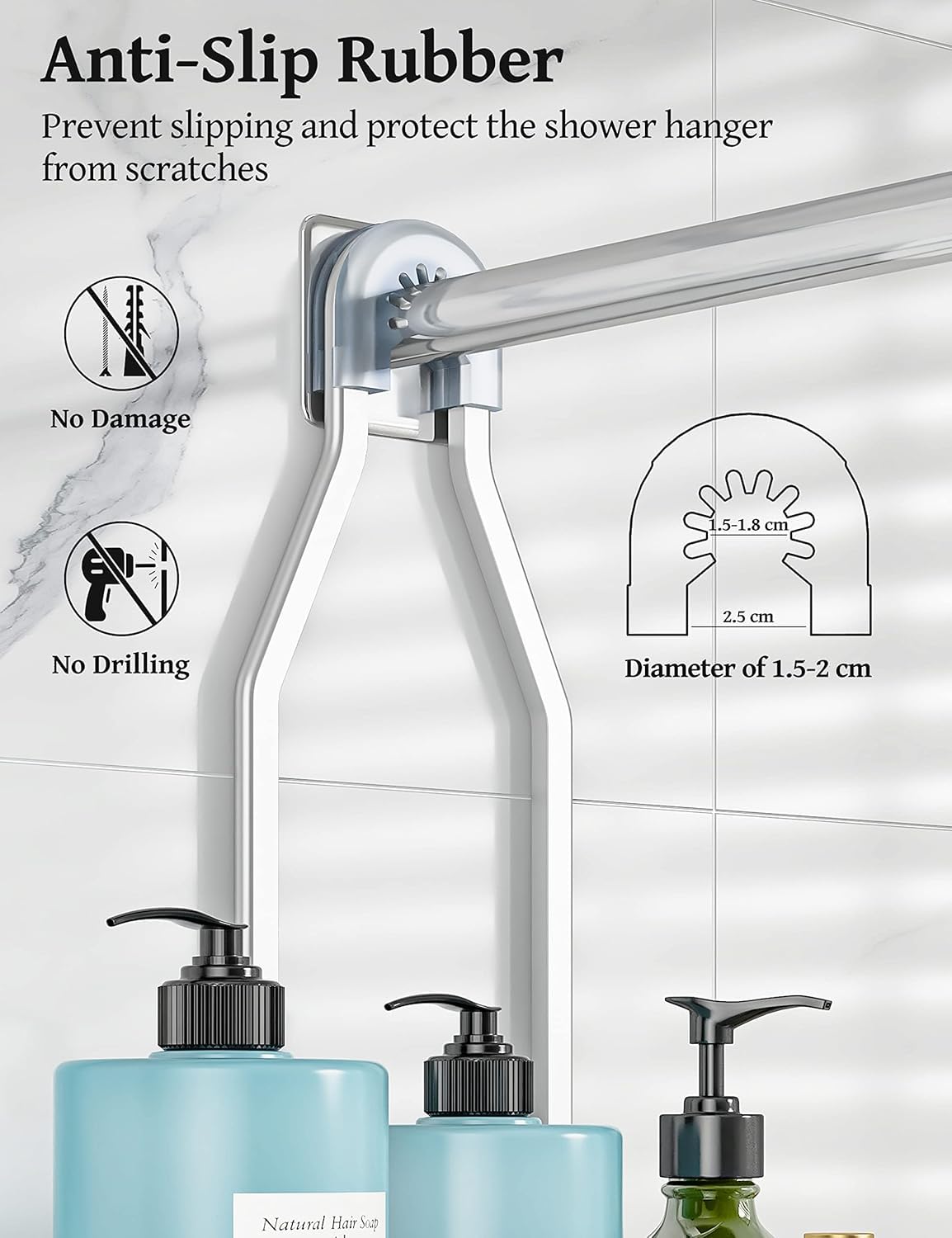 YASONIC Shower Caddy Hanging - Never Rust Shower Organizer - Aluminum Over The Head Caddy with 10 Hooks for Razor/Sponge - Rack with Soap Basket - Silver YASONIC