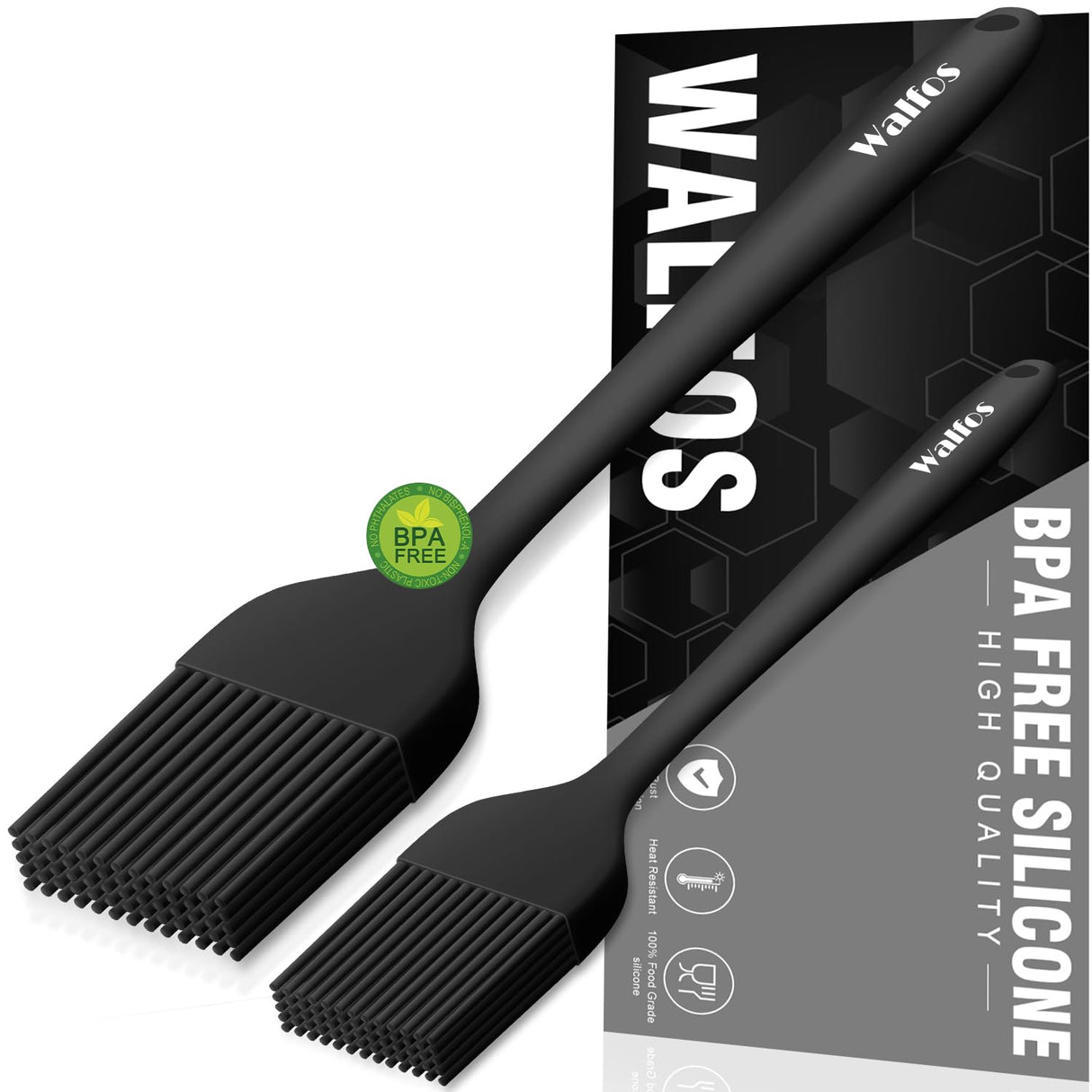 Walfos Silicone Basting Pastry Brush, Heat Resistant Pastry Brush Set, Strong Steel Core and One-Pieces Design, Perfect for BBQ Grill Baking Kitchen Cooking, BPA Free and Dishwasher Safe (2 Pcs) Walfos