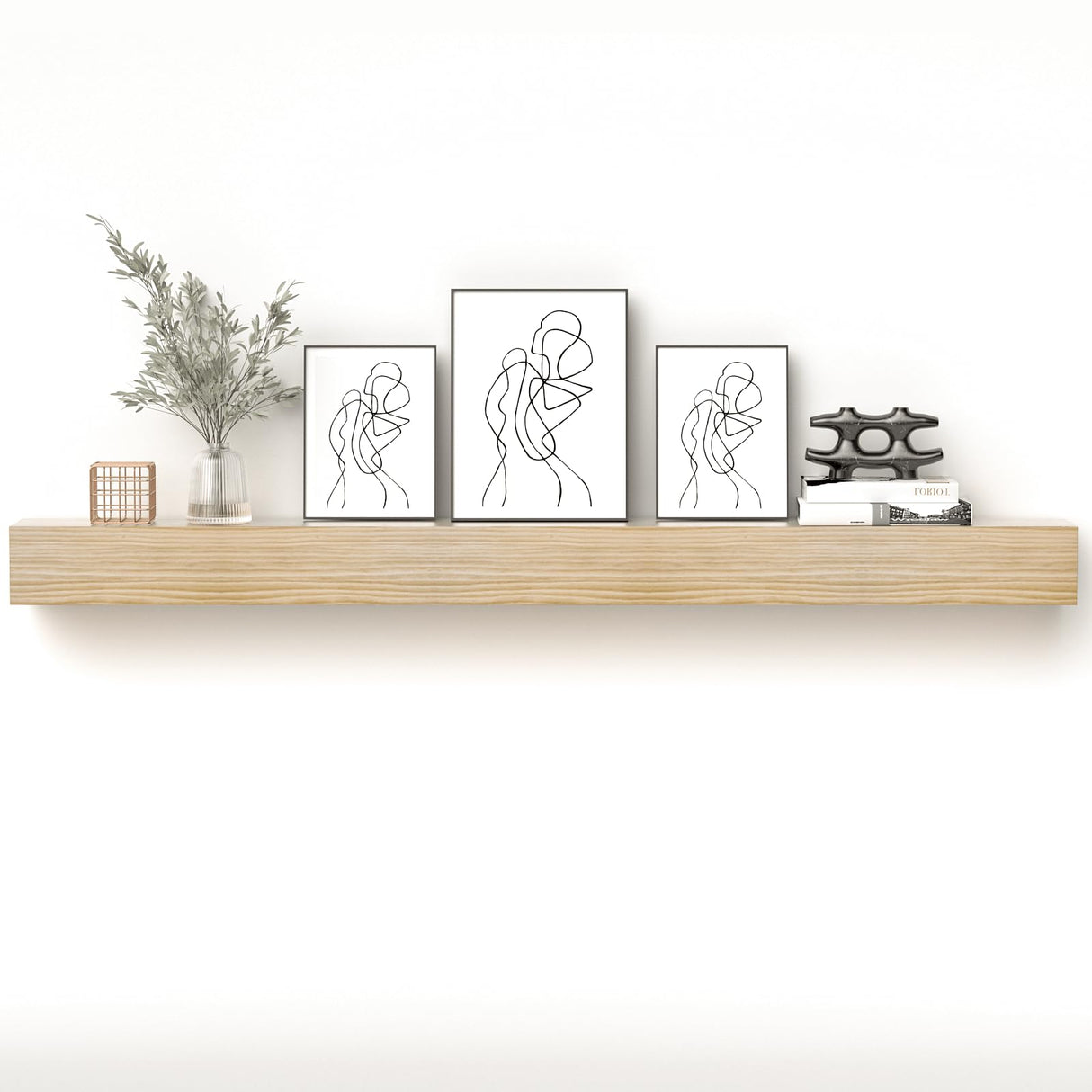 POPRHINO Fireplace Mantel Shelve, Solid Wood Baked Finish Wall-Mounted Floating Shelf for Over Fireplace, Handcrafted Floating Fireplace Mantels with Wooden Bracket, 80 x 8 x 6 Inches, Natural POPRHINO