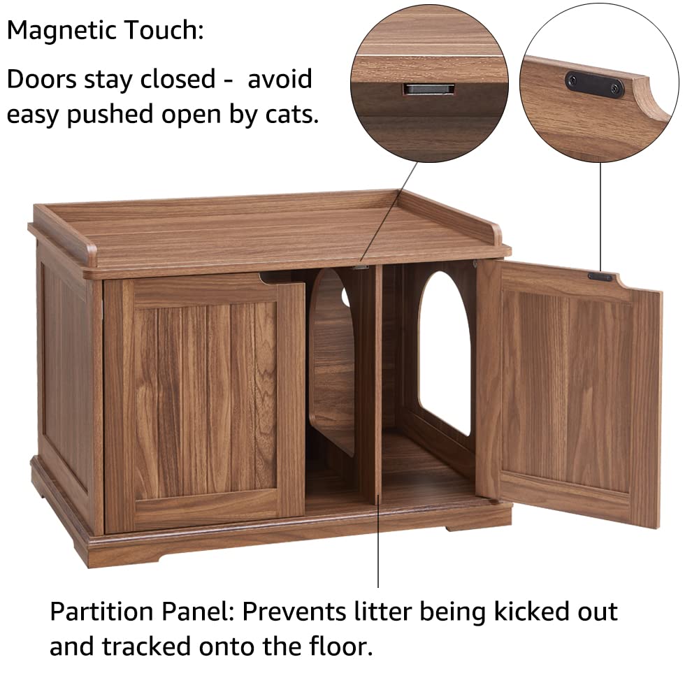 unipaws Cat Litter Box Enclosure Furniture, Hidden Litter Box Cover Washroom, Dog Proof Cabinet House for Large Cat, Hideaway Litter Box, Walnut unipaws