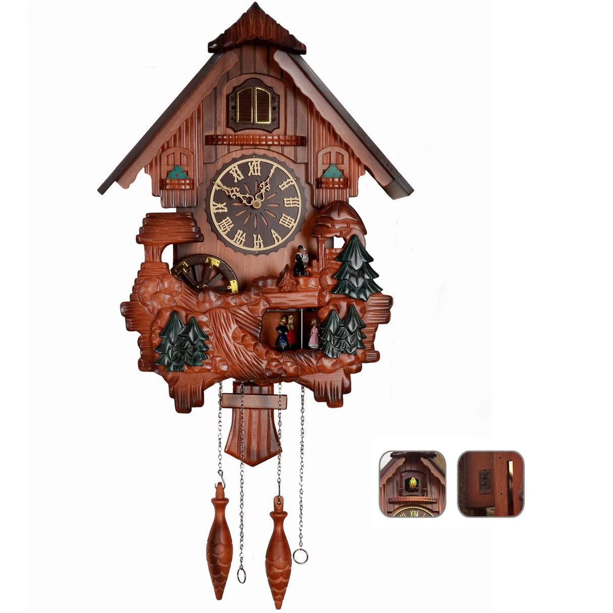Ninefish Handcrafted Cuckoo Clock with Dancing Figures: A Wall-Mounted Cuckoo Clock for Your Home Decor to Add a Natural Countryside Touch and Perfectly Accent Your Living Space Ninefish