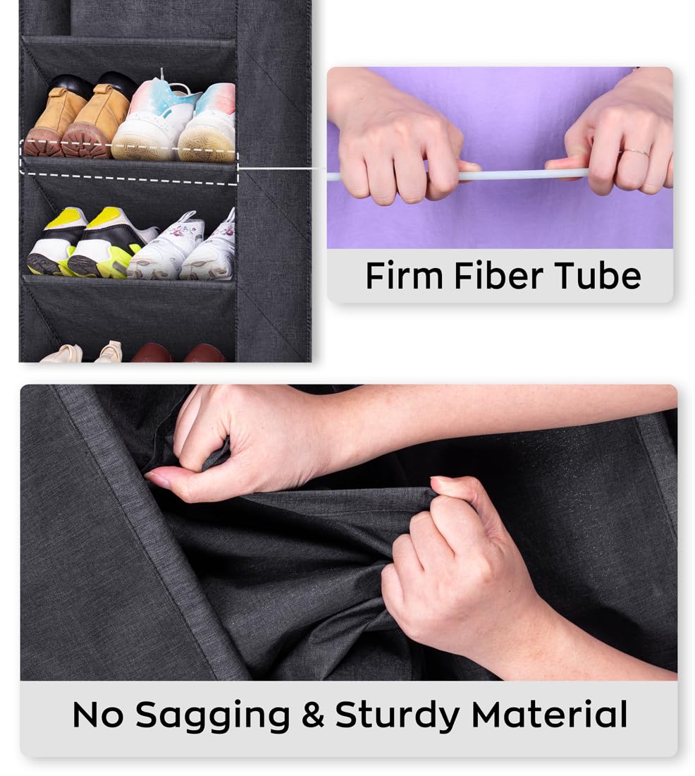 SLEEPING LAMB Over The Door Shoe Organizer for Closet with Large Deep Pockets, Narrow Shoe Rack for Door Hanging Boots Storage, Black SLEEPING LAMB