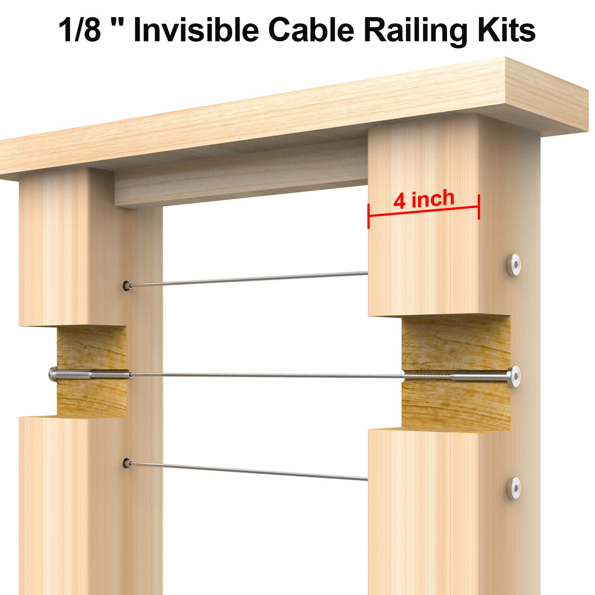 BLIKA 20 Pairs 4"x4" Invisible Cable Railing Kit, 1/8" Invisible Receiver and Swage Stud End for 2"x2", 4"x4" Wood/Metal Posts, 1/8" Cable Railing Hardware, Invisible Cable Railing Hardware BLIKA