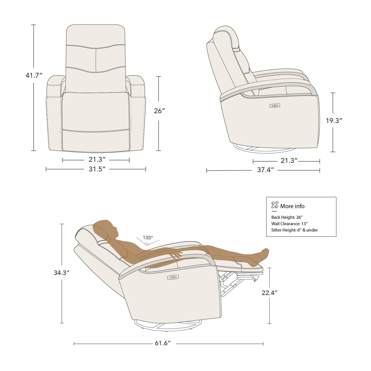 CHITA Genuine Leather Power Swivel Glider Rocker Recliner, FSC Certified Mid Century Modern Recliner Chair for Adults, Adjustable Power Headrest, for Nursery and Living Room, Cognac Brown CHITA
