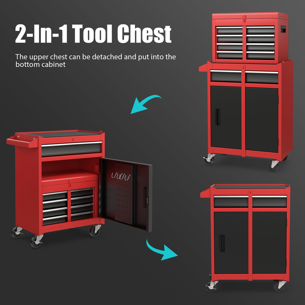 Goplus Tool Chest, 5-Drawer Rolling Tool Storage Cabinet with Detachable Top Tool Box, Liner, Universal Lockable Wheels, Adjustable Shelf, Locking Mechanism, Metal Tool Cart for Garage Workshop Goplus