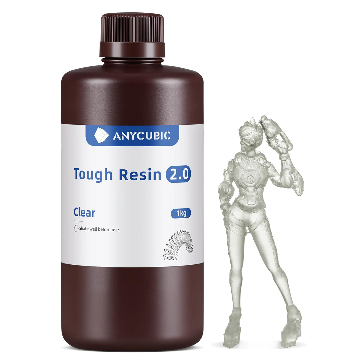 ANYCUBIC Tough 3D Printer Resin 2.0, Tough Resin with High Hardness and High Precision, 365-405nm Fast Curing 3D Resin for 4/8/12/16K LCD/DLP/SLA Resin 3D Printing (Clear, 1kg) ANYCUBIC